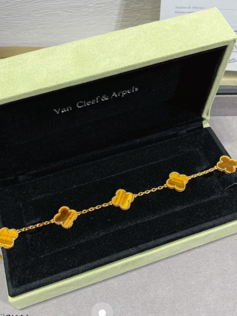 ✨ Van Cleef & Arpels Tiger’s Eye 5‑Motif Vintage Alhambra Bracelet